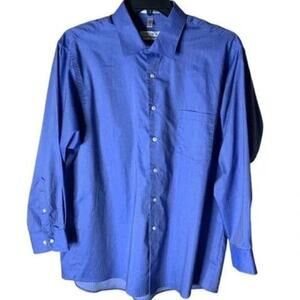 Van Heusen Classic Fit Royal Herringbone Dress Shirt Mens Size Neck 17.5 Blue